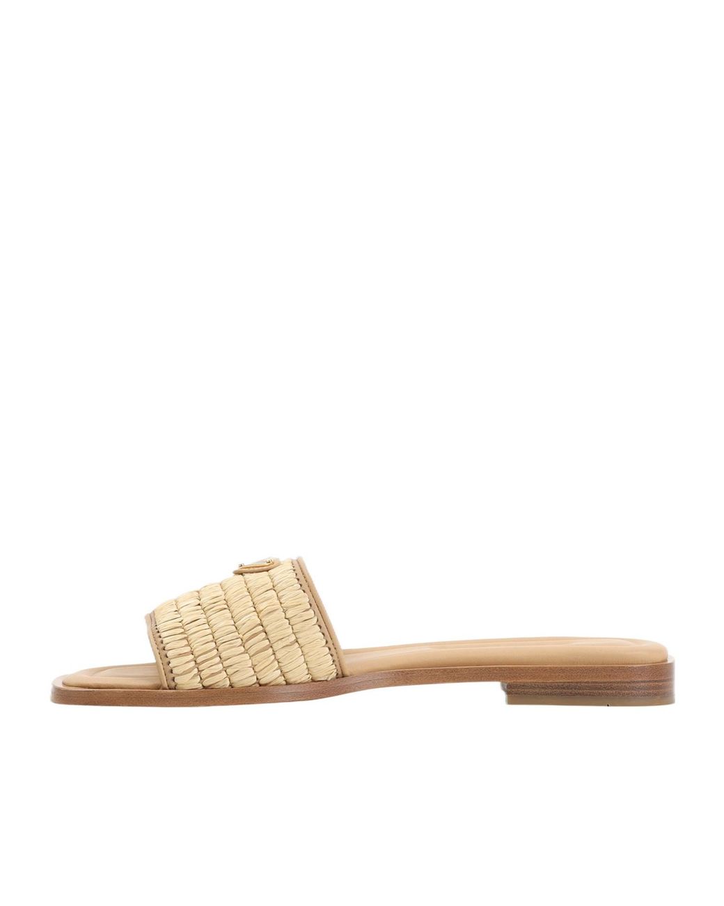 Prada Natural Logo Plaque Square Toe Sandals