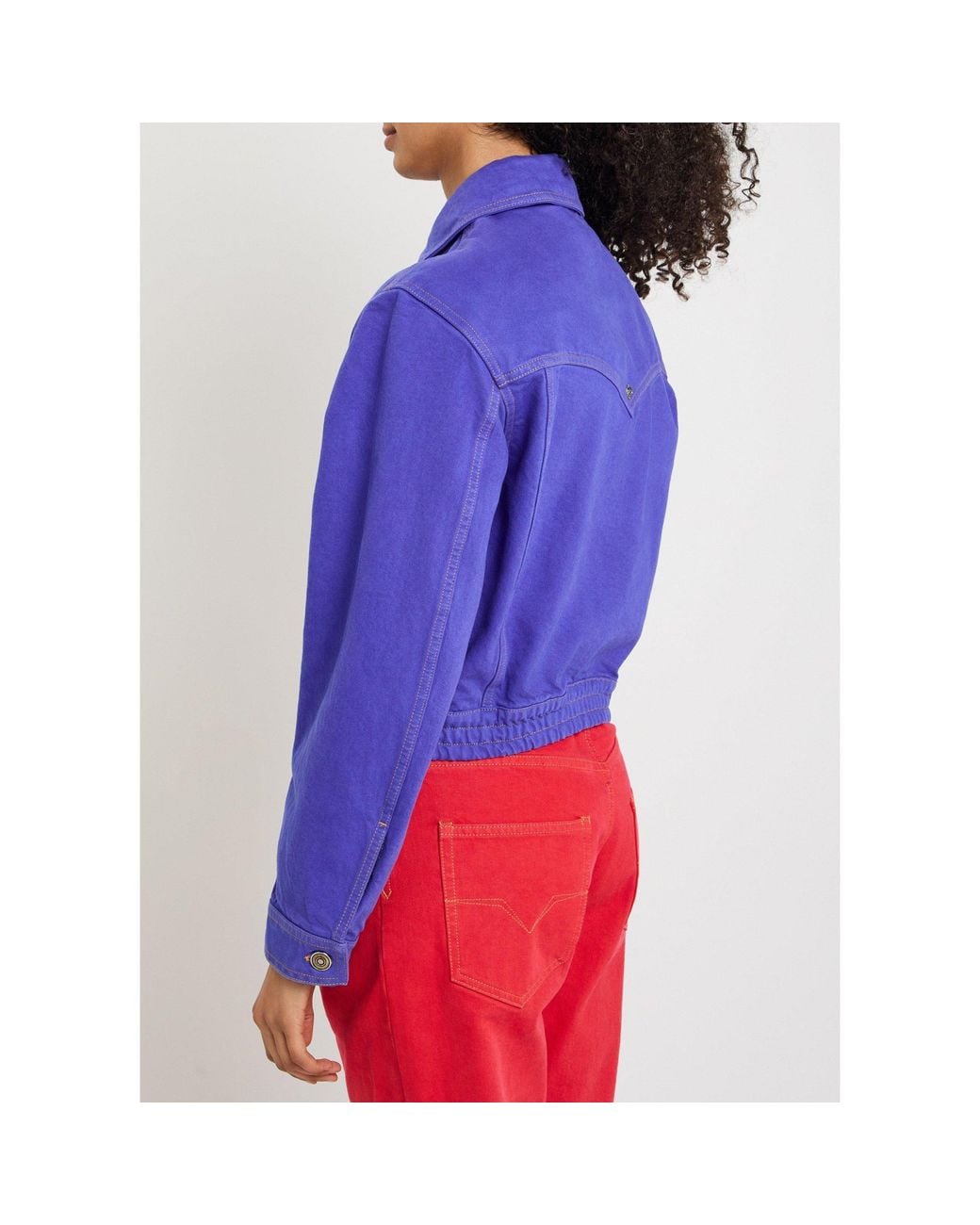 Versace Blue Notched Collar Short Denim Jacket