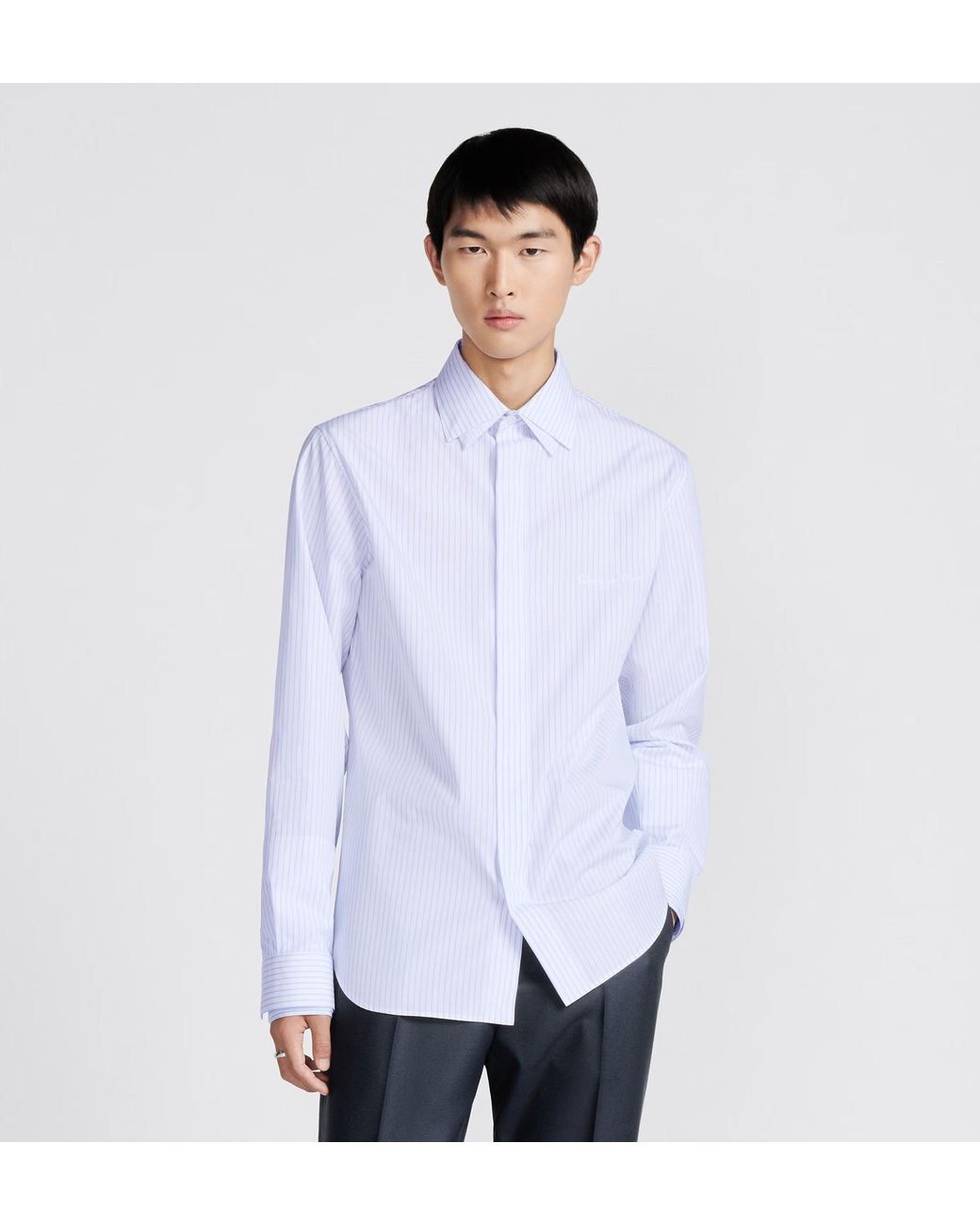 Dior Blue Homme Striped Collared Long-Sleeve Shirt for men