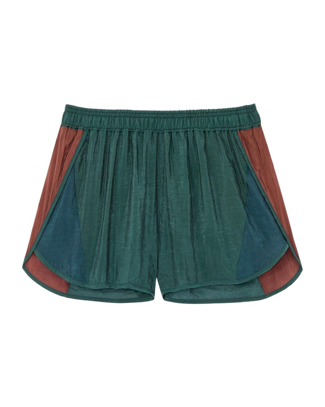 Saint Laurent Green Color-Blocked Curved Hem Shorts