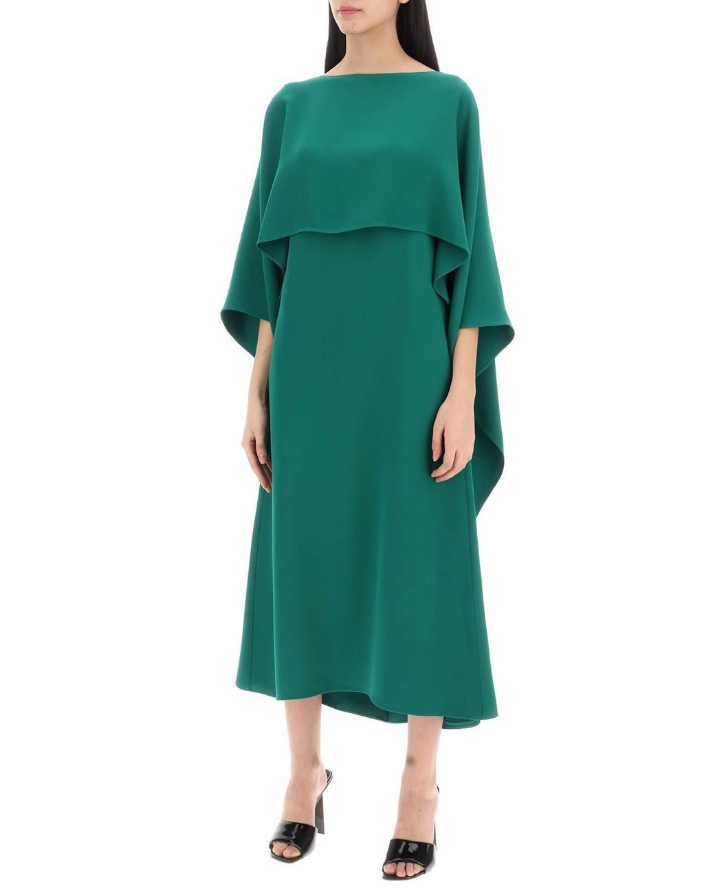 Valentino Green Ruffled Cape Dress