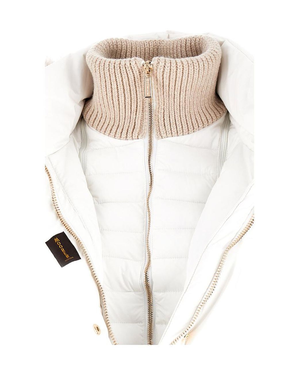 Moorer White Long-Sleeved Hooded Down Jacket