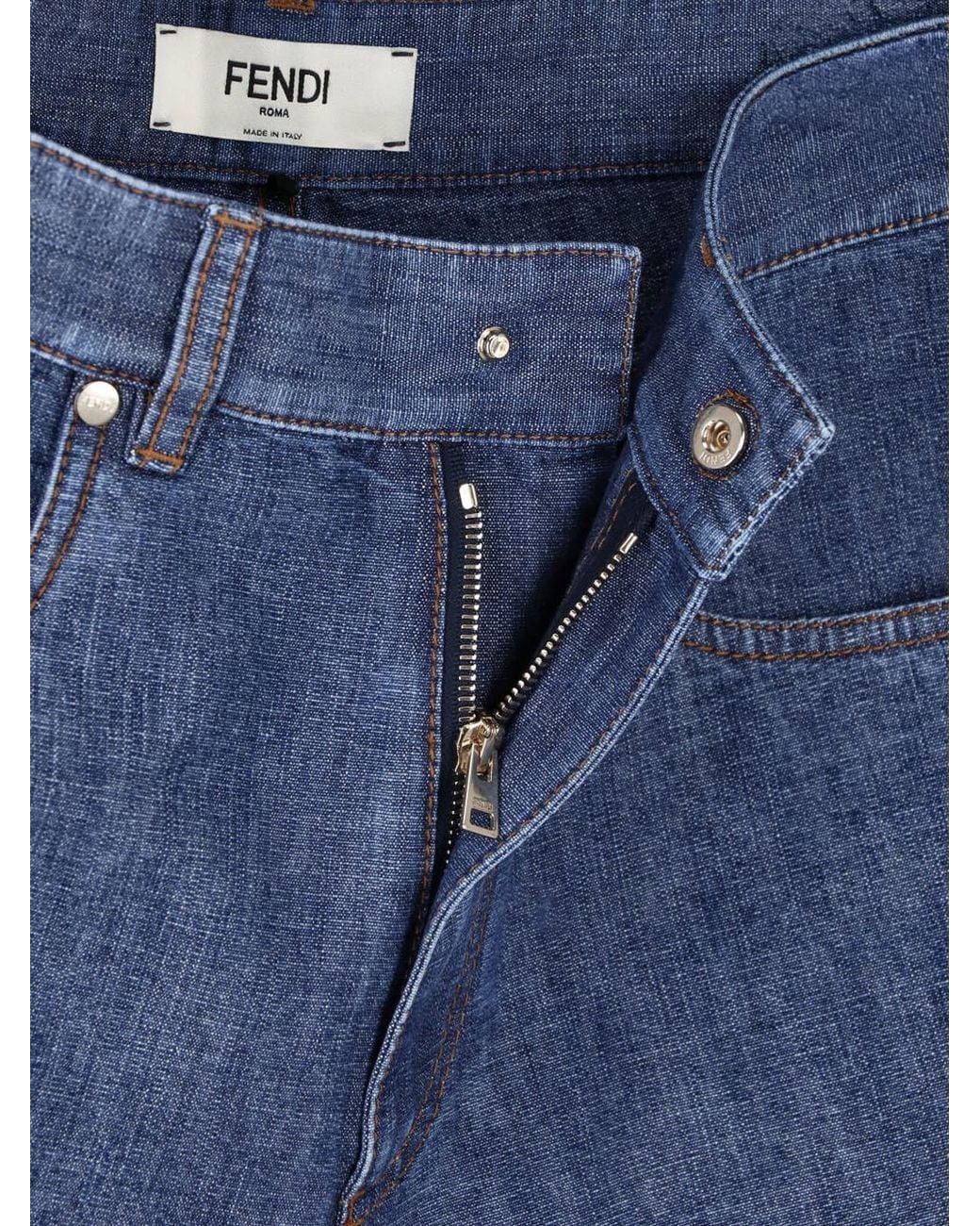 Fendi Blue Logo Patch Denim Shorts
