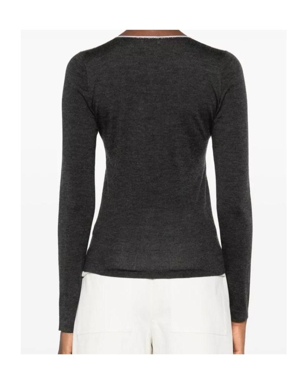Brunello Cucinelli Black V-Neck Knitted Jumper