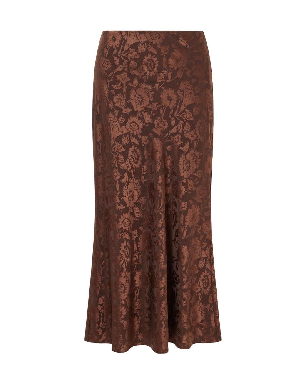 Veronica Beard Brown Floral-Jacquard Silk-Blend Satin Midi Skirt