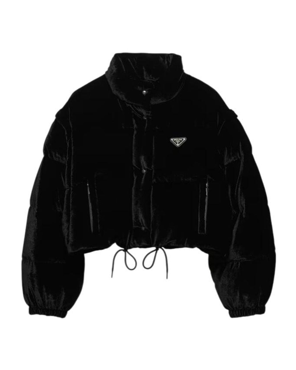 Prada Black Convertible Cropped Velvet Down Jacket