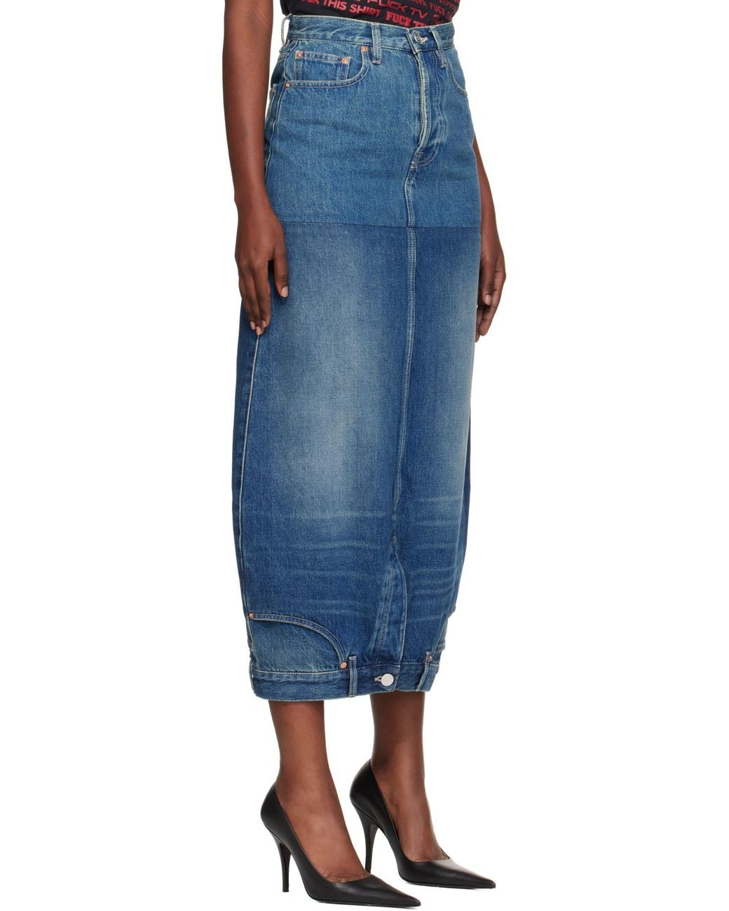 Vetements Blue Double Denim Midi Skirt
