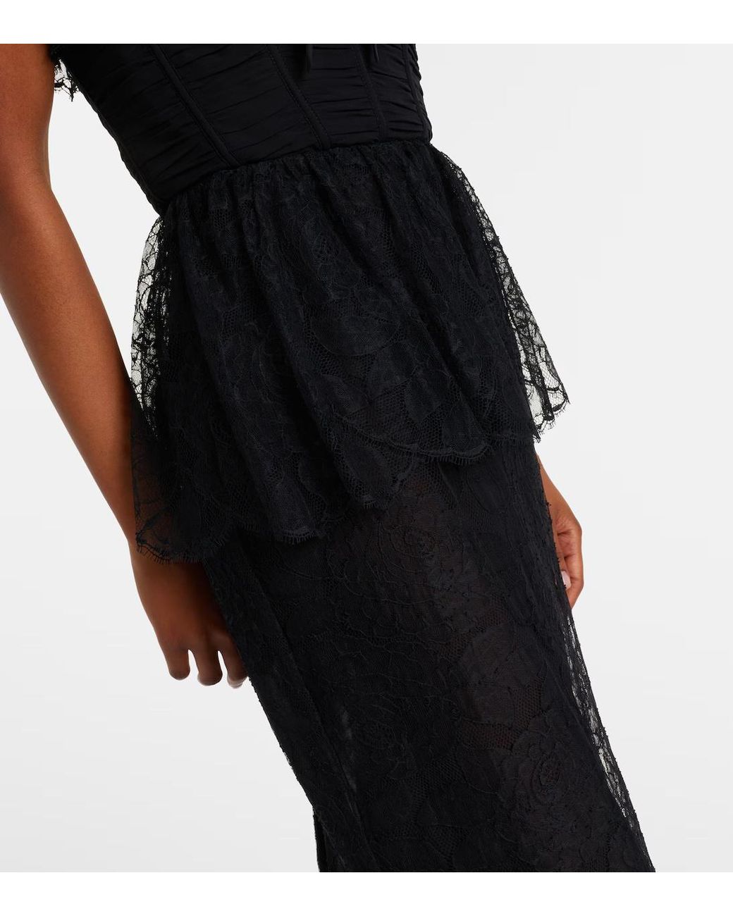 Alessandra Rich Black Lace And Silk Georgette Bustier Dress