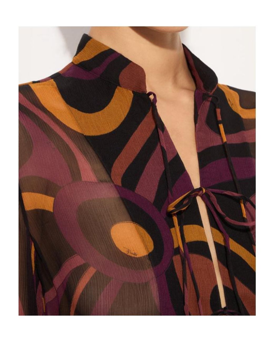 Emilio Pucci Red Pucci Marmo Print Lace-Up Sheer Shirt