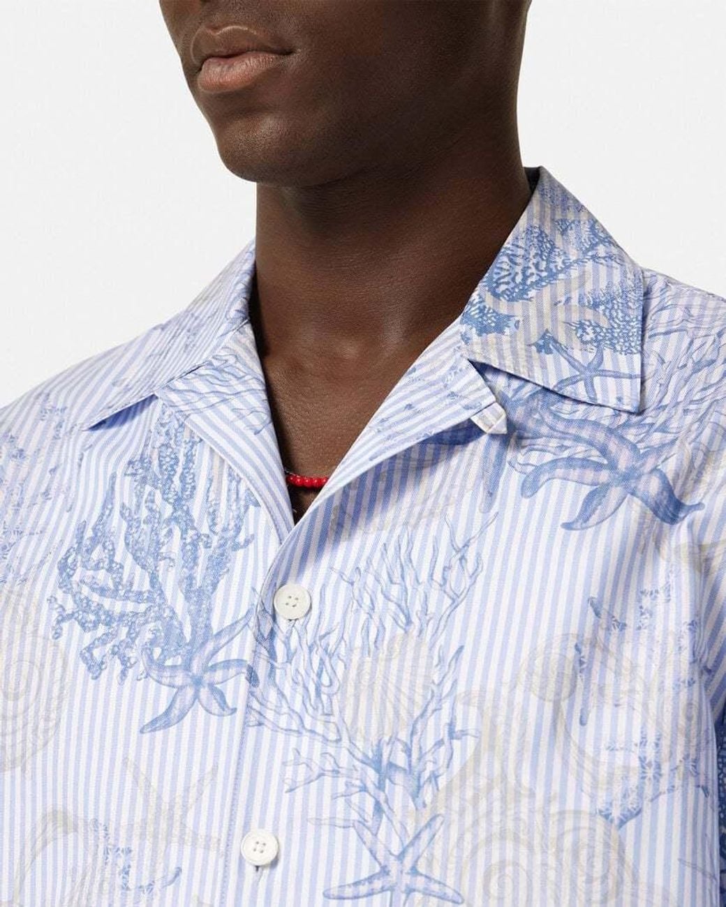 Versace Blue Barocco Sea Printed Short-Sleeved Shirt for men