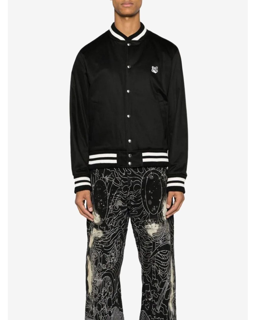 Maison Kitsuné Black Maison Kitsuné Logo Embroidered Bomber Jacket for men