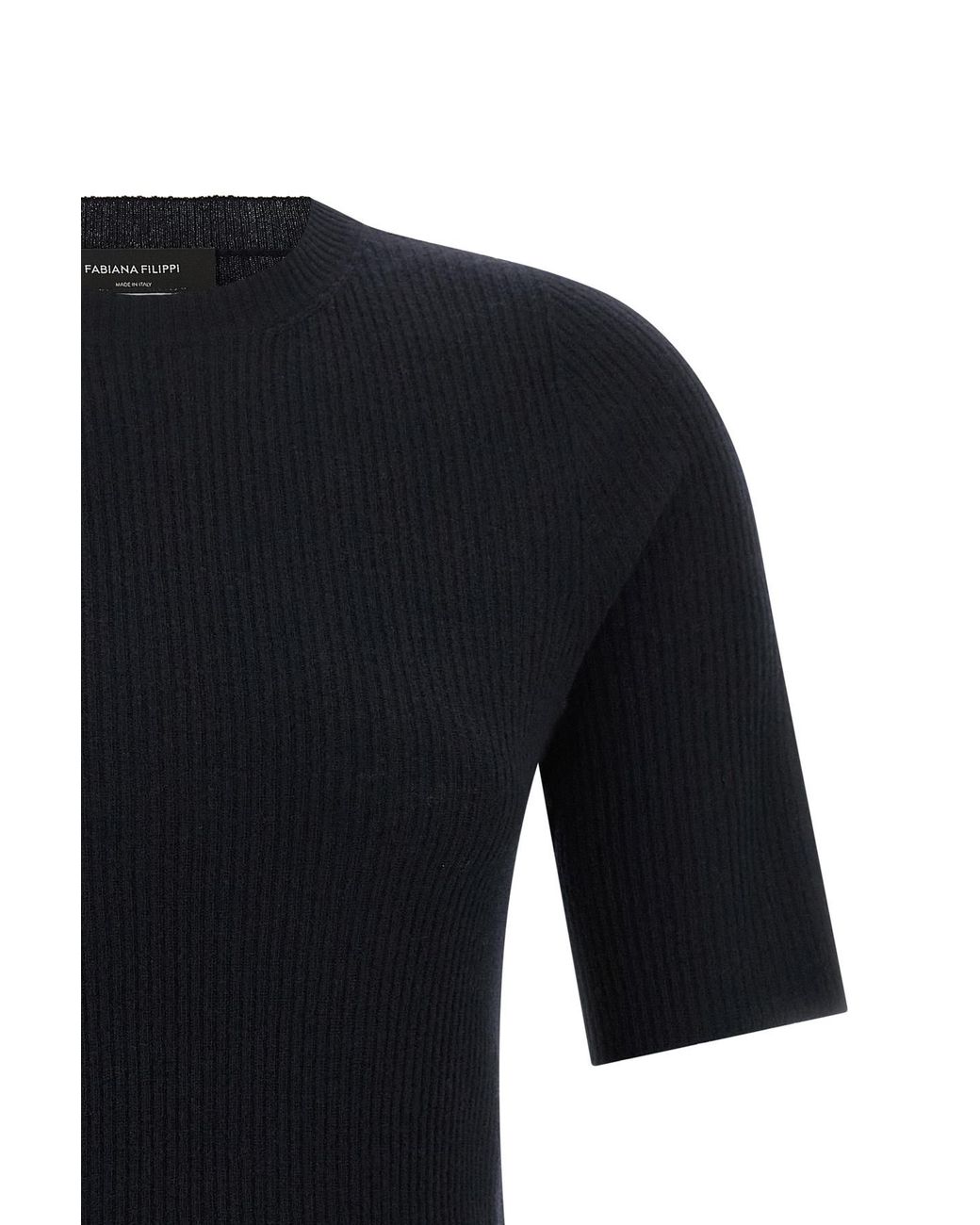 Fabiana Filippi Black Ribbed Short-Sleeve Knitted Top