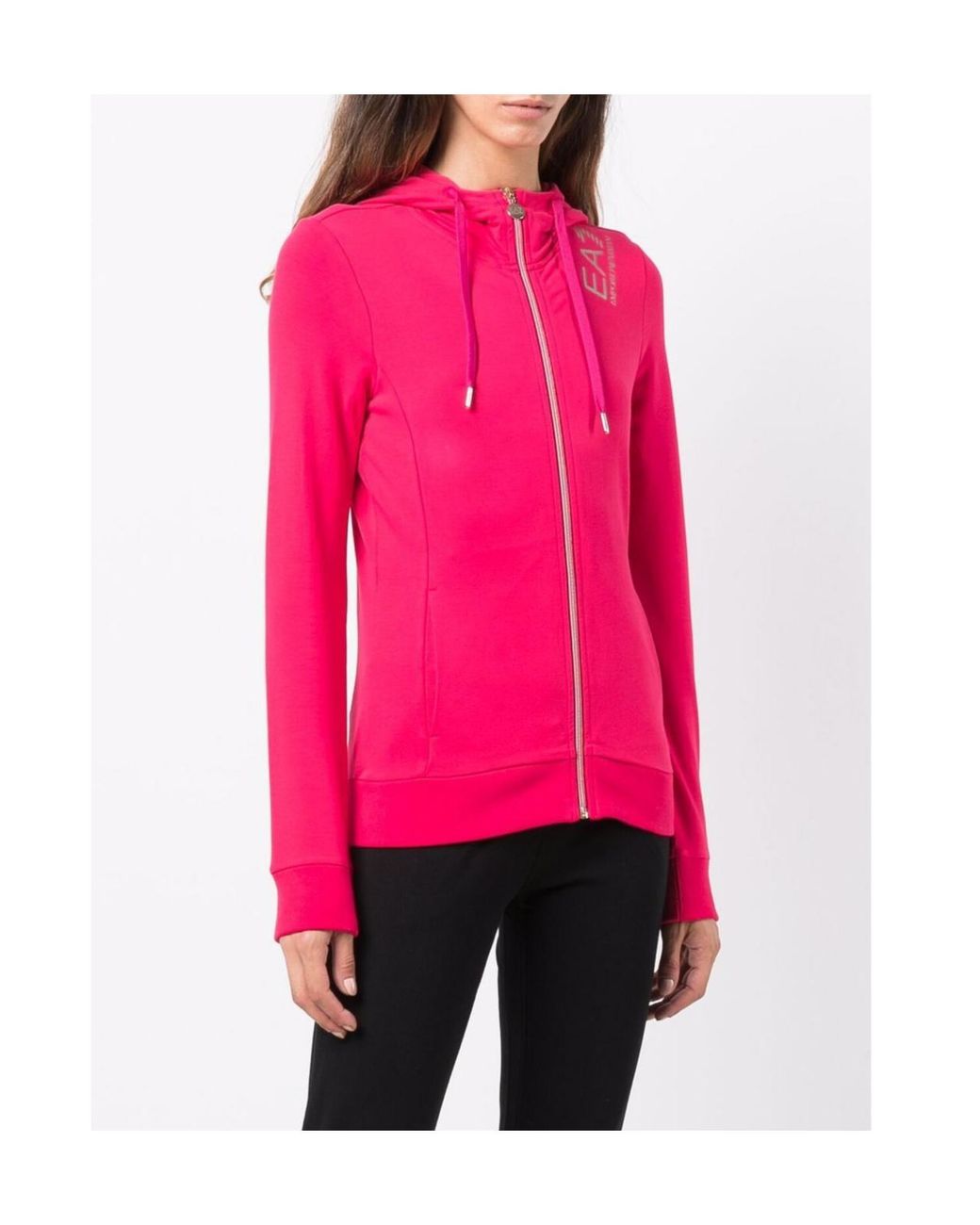 EA7 Pink Logo-Print Zipped Hoodie
