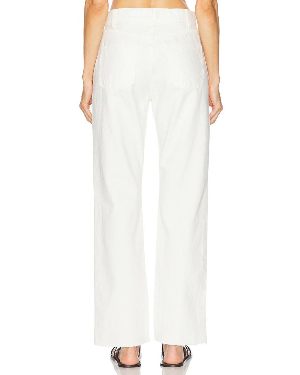 Nili Lotan White Calla Frayed High-Rise Straight-Leg Jeans