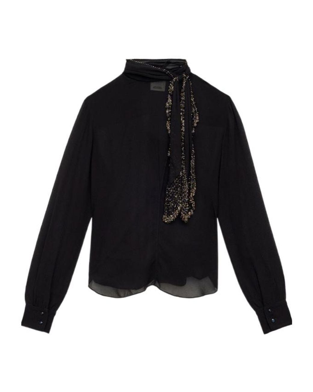 Isabel Marant Black Elaura Satin Pussy Bow Blouse