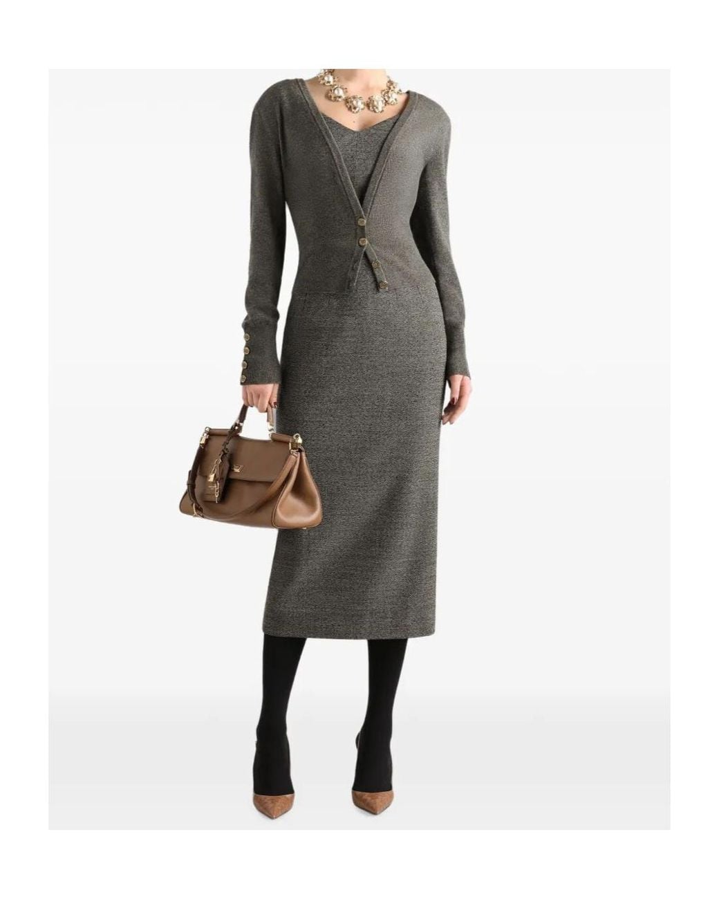 Dolce & Gabbana Multicolor Wool-Blend Midi Dress