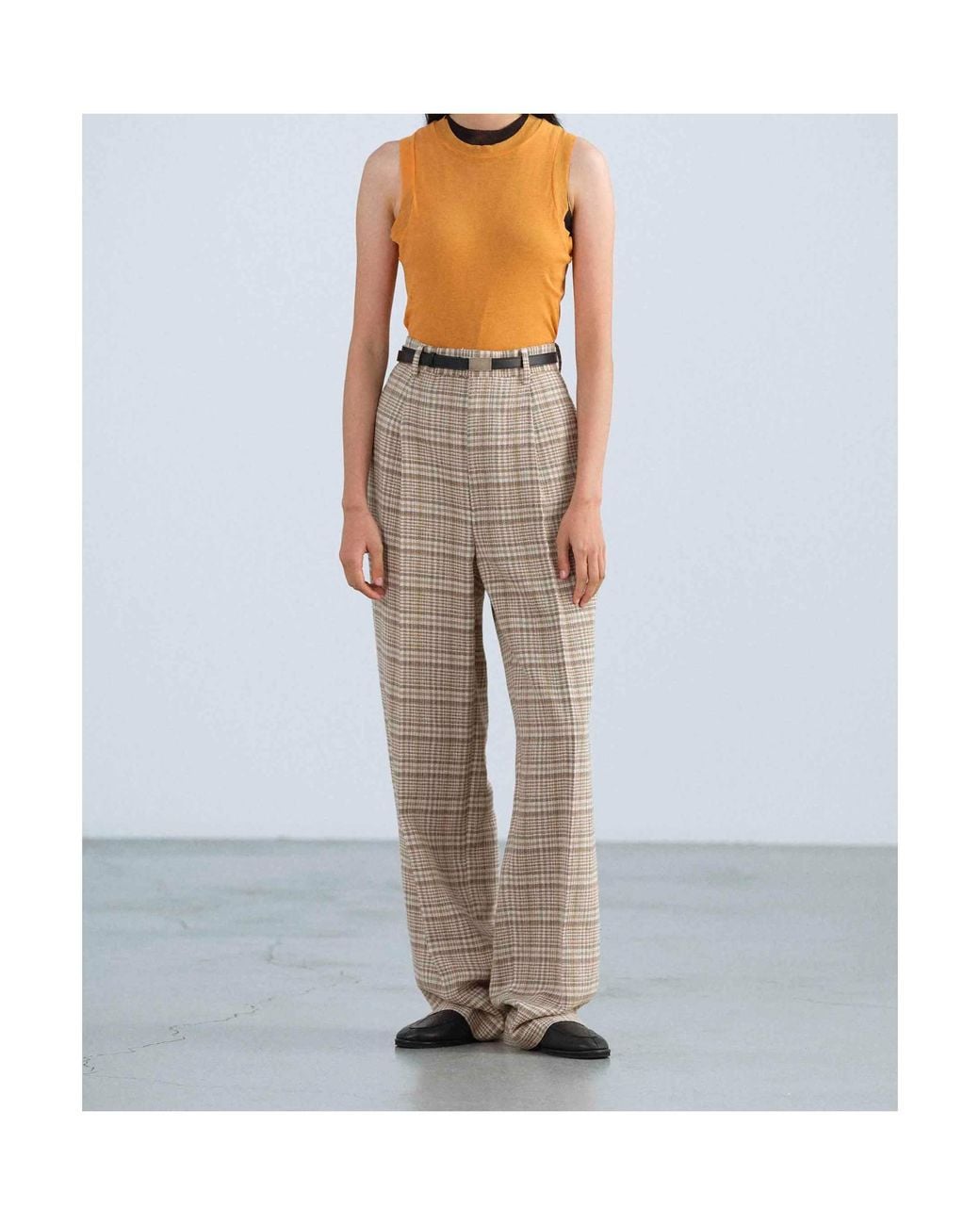 Auralee Natural Check-Pattern Trousers
