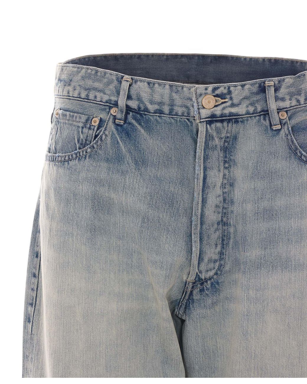 Auralee Blue Faded Selvedge Distressed Jeans for men