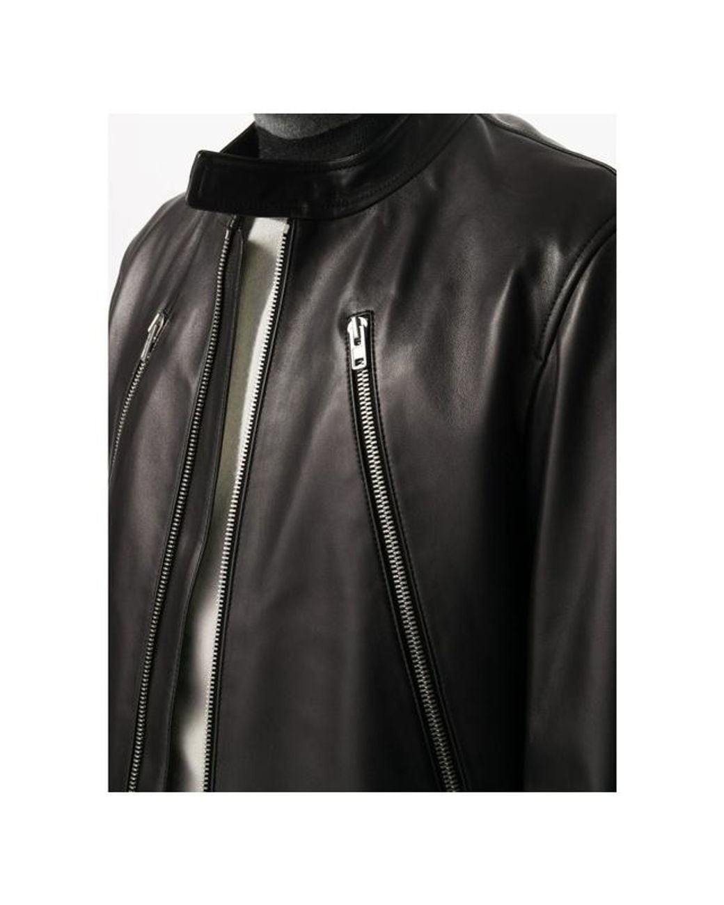 Maison Margiela Black Mock Neck Leather Jacket for men