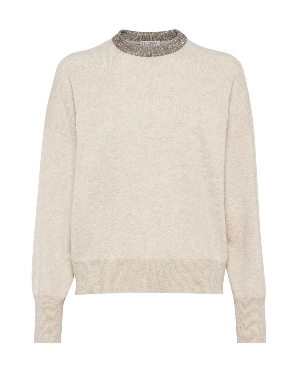Brunello Cucinelli White Embellished Crewneck Knitted Jumper
