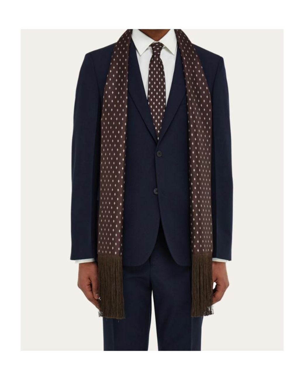 Ferragamo Brown Ferragamo Micro Gancini Printed Fringed Scarf for men