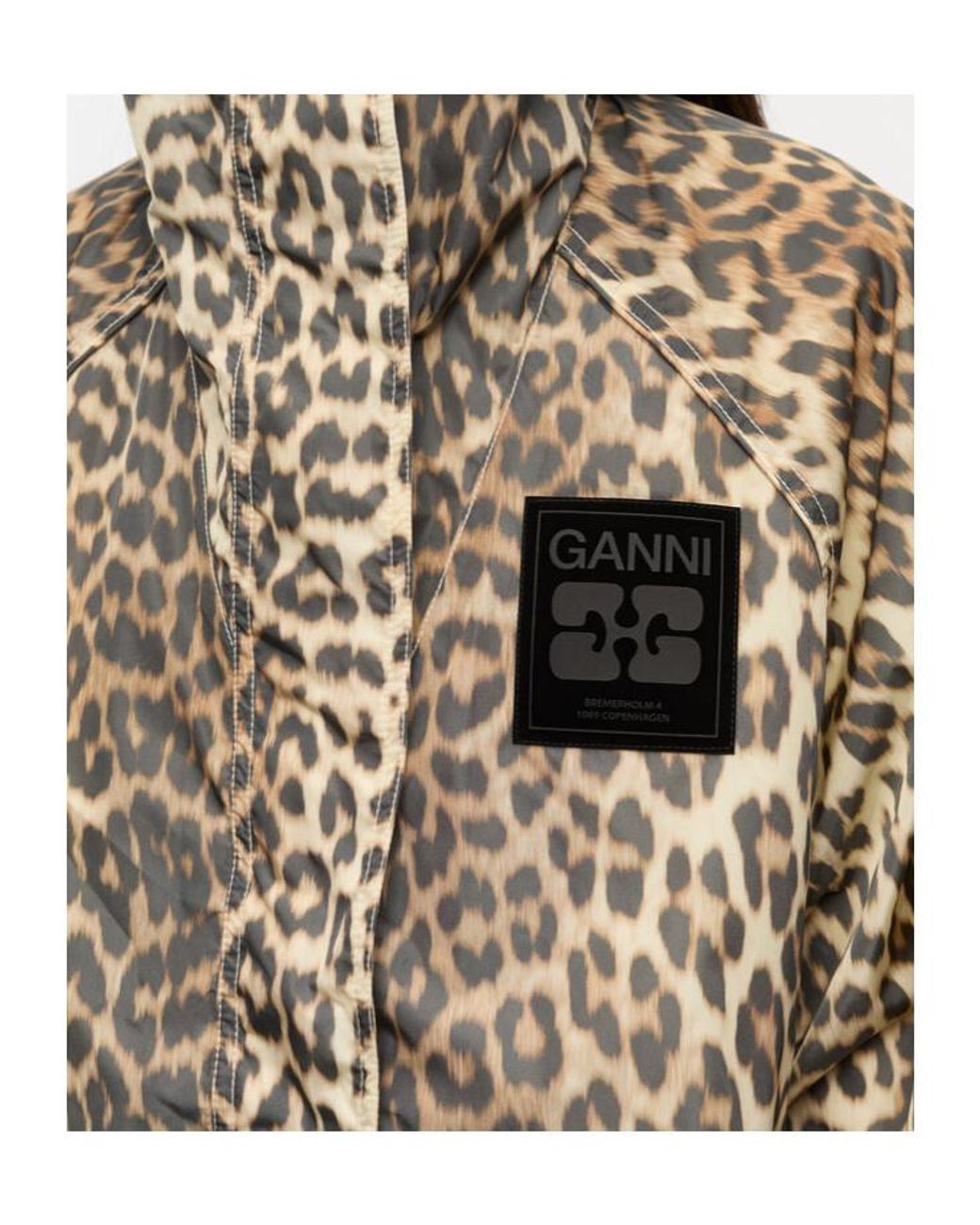 Ganni Natural Leopard Print Hooded Jacket