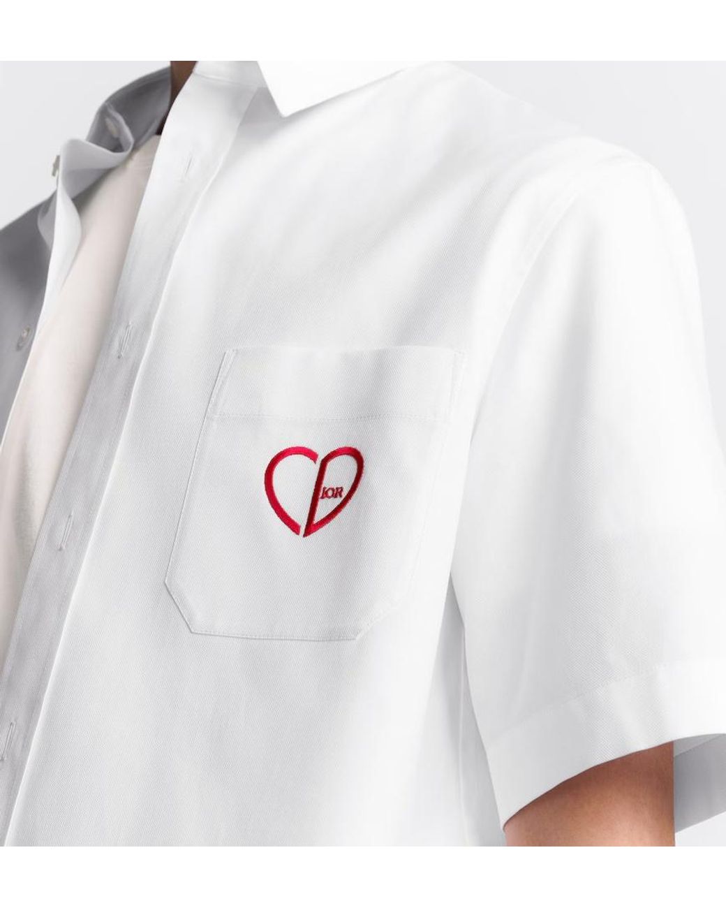 Dior Cd Heart Embroidered Short-Sleeved Shirt in White for Dior Cd Heart Embroidered Short-Sleeved Shirt in White for