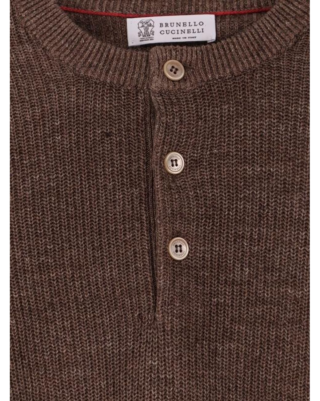 Brunello Cucinelli Brown Button-Placket Sweater for men