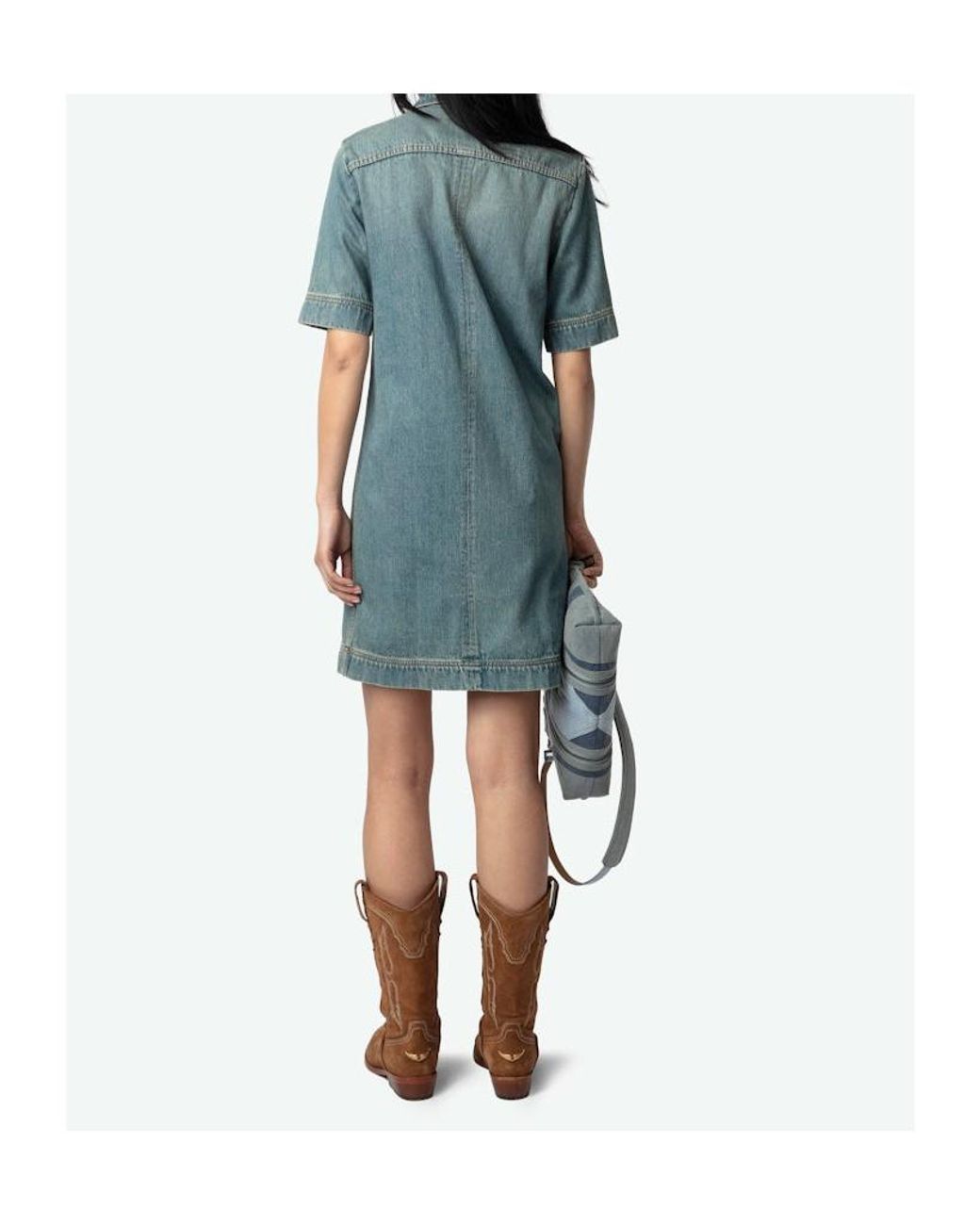 Zadig & Voltaire Blue Short Sleeve Denim Dress