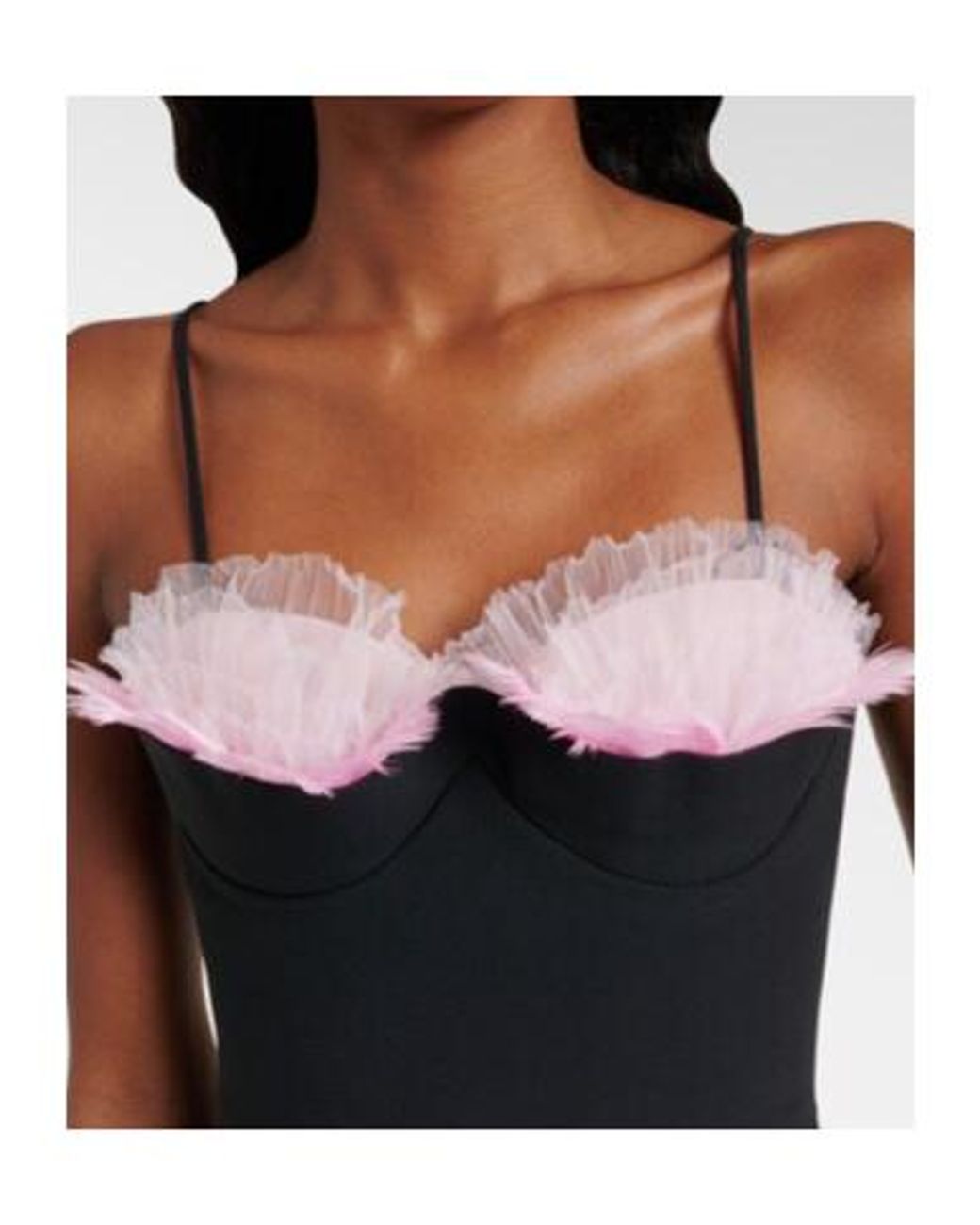 David Koma Black Feather-Trimmed Cady Minidress