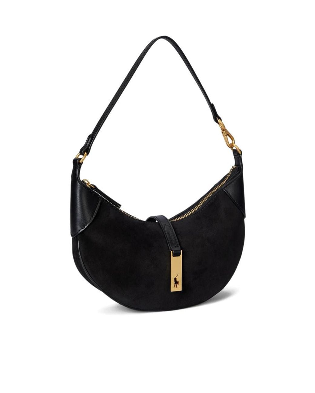 Ralph Lauren Black Polo Half-Moon Shoulder Bag