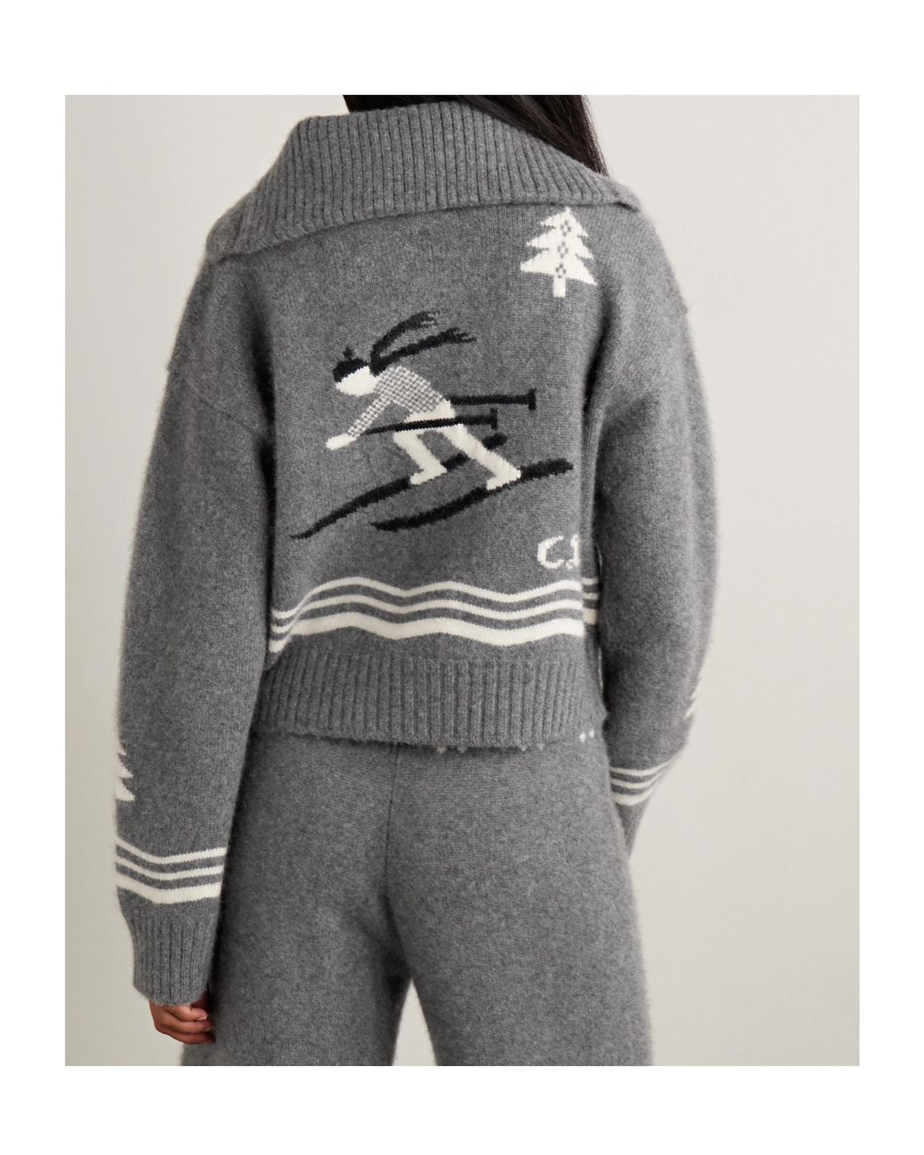 Calle Del Mar Gray Intarsia-Knit Cashmere Cardigan