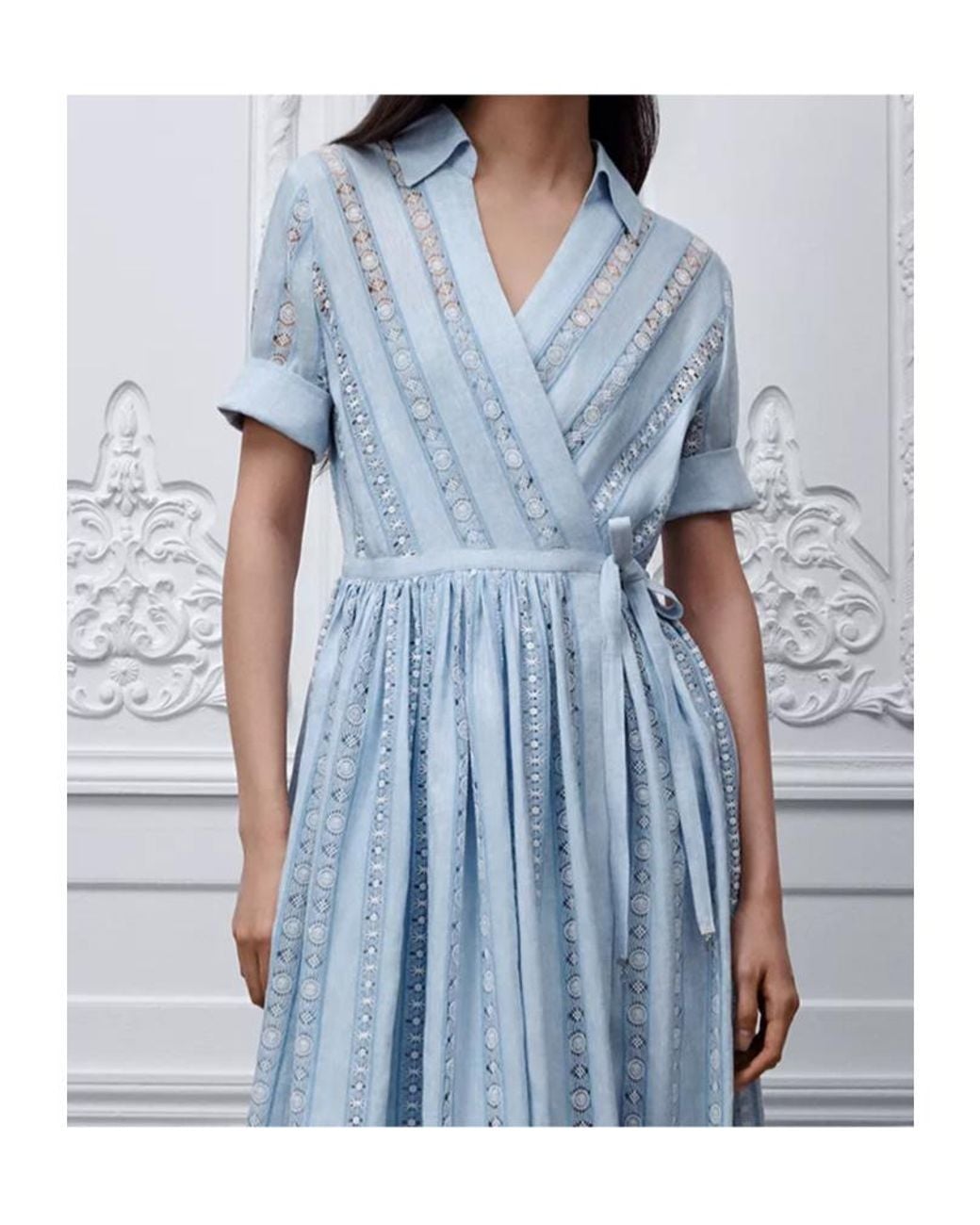 Dior Blue Iviera Embroidered Mid-Length Flared Dress