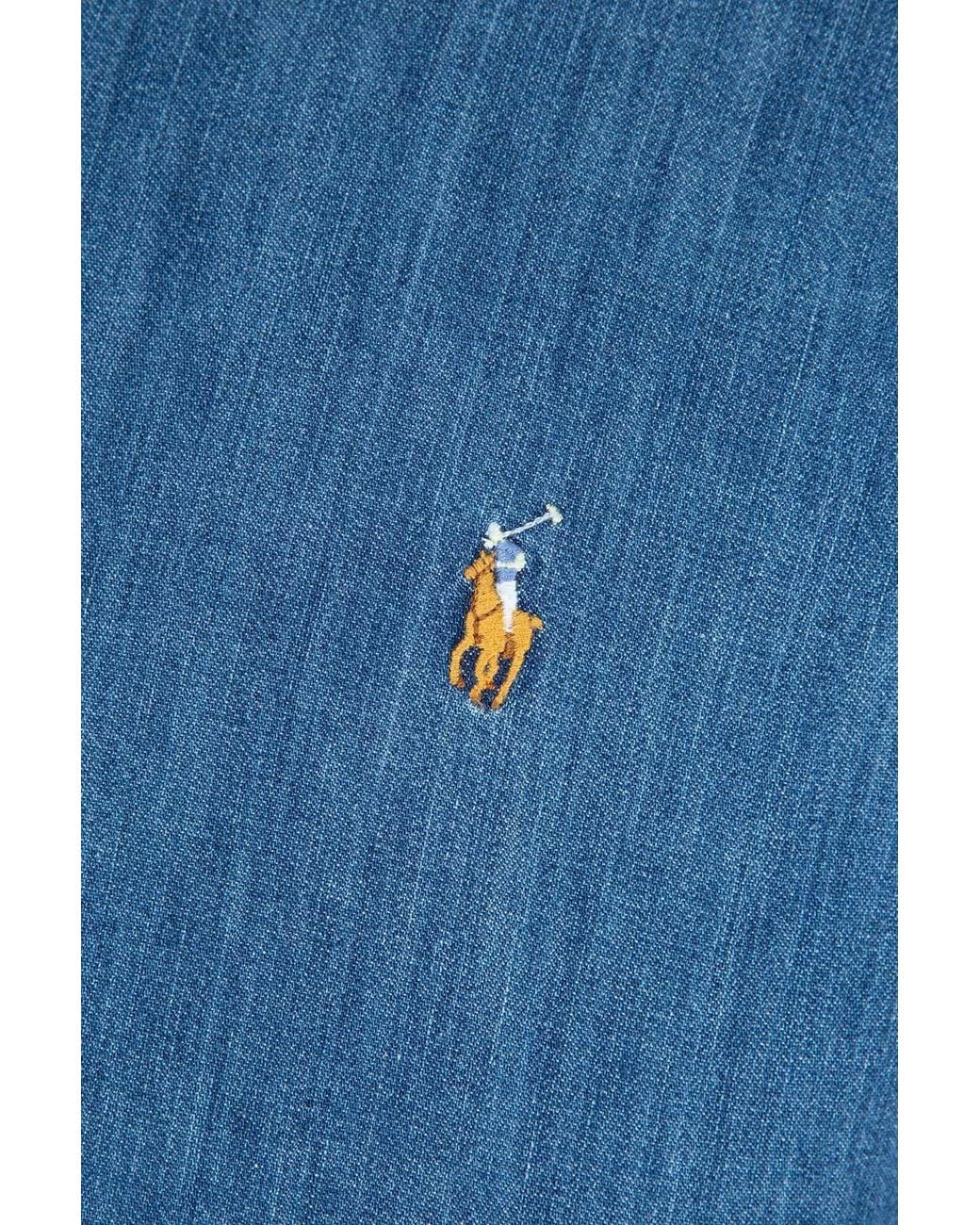Ralph Lauren Blue Polo Logo Embroidered Denim Shirt for men
