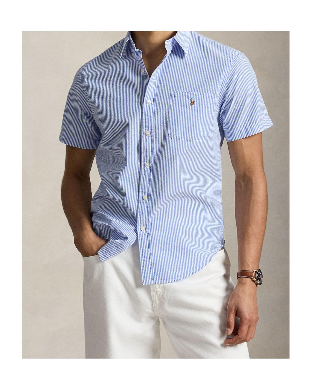 Ralph Lauren Blue Striped Short-Sleeve Shirt for men