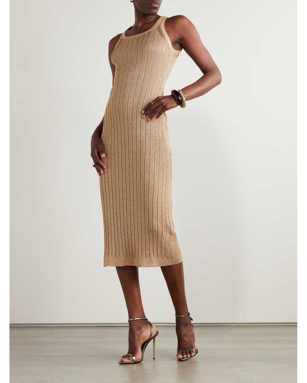Tom Ford Natural Metallic-Threading Midi Dress