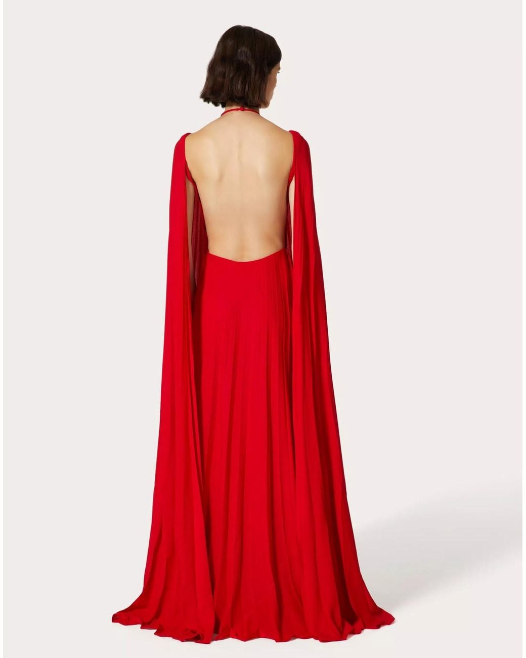 Valentino Red Cape-Effect Long Dress