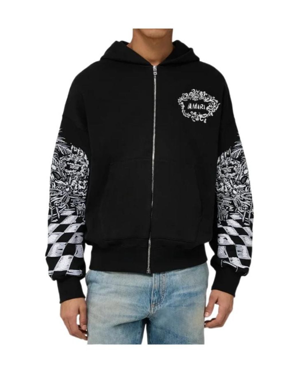 Amiri Black Zip-Fastening Hooded Sweatshirt for men