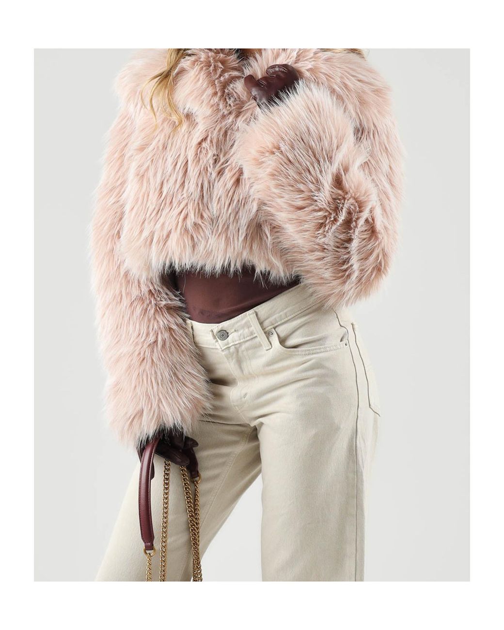 Patrizia Pepe Natural Cropped Faux Fur Jacket