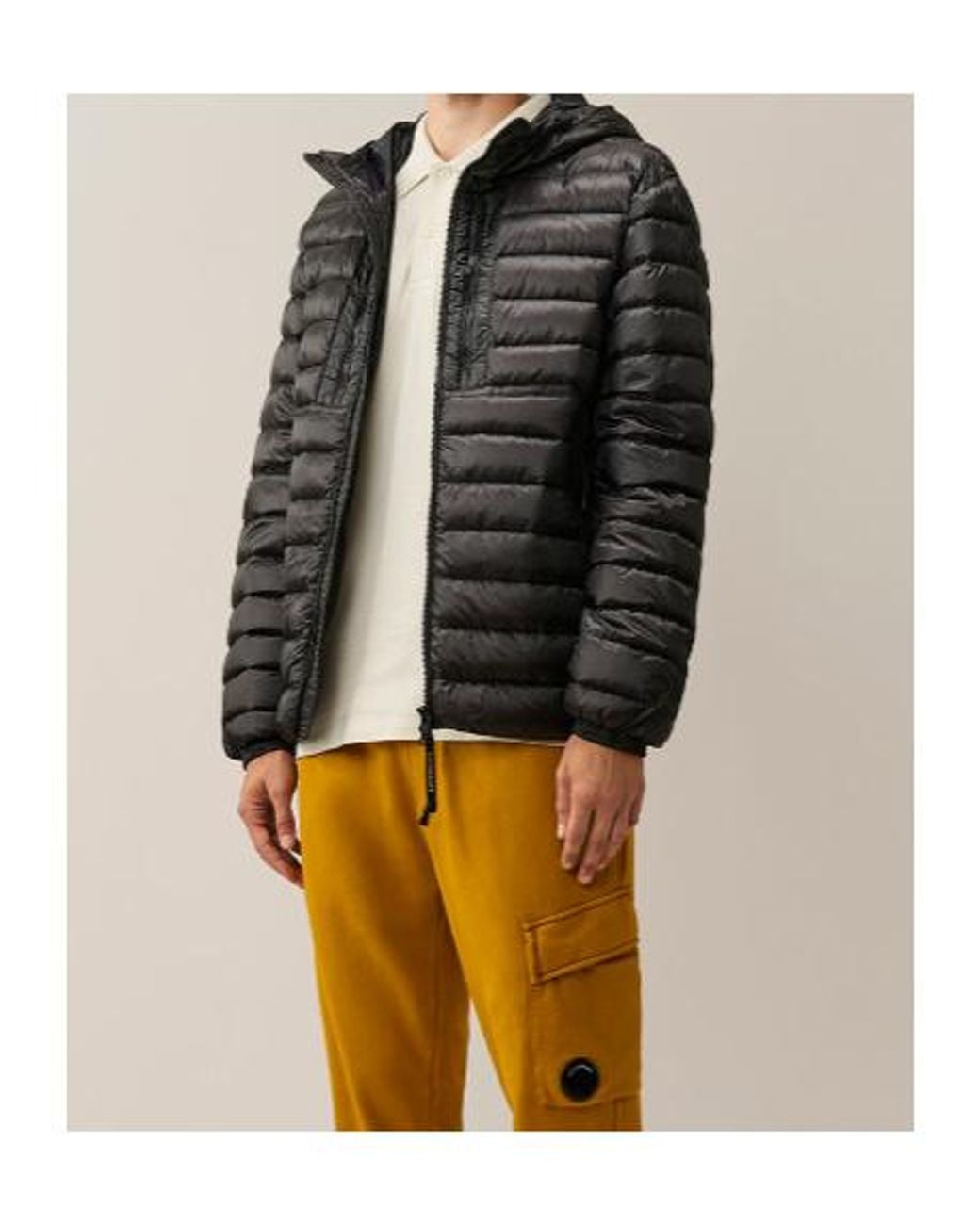 C P Company Black Hooded Quilted Down Jacket for men