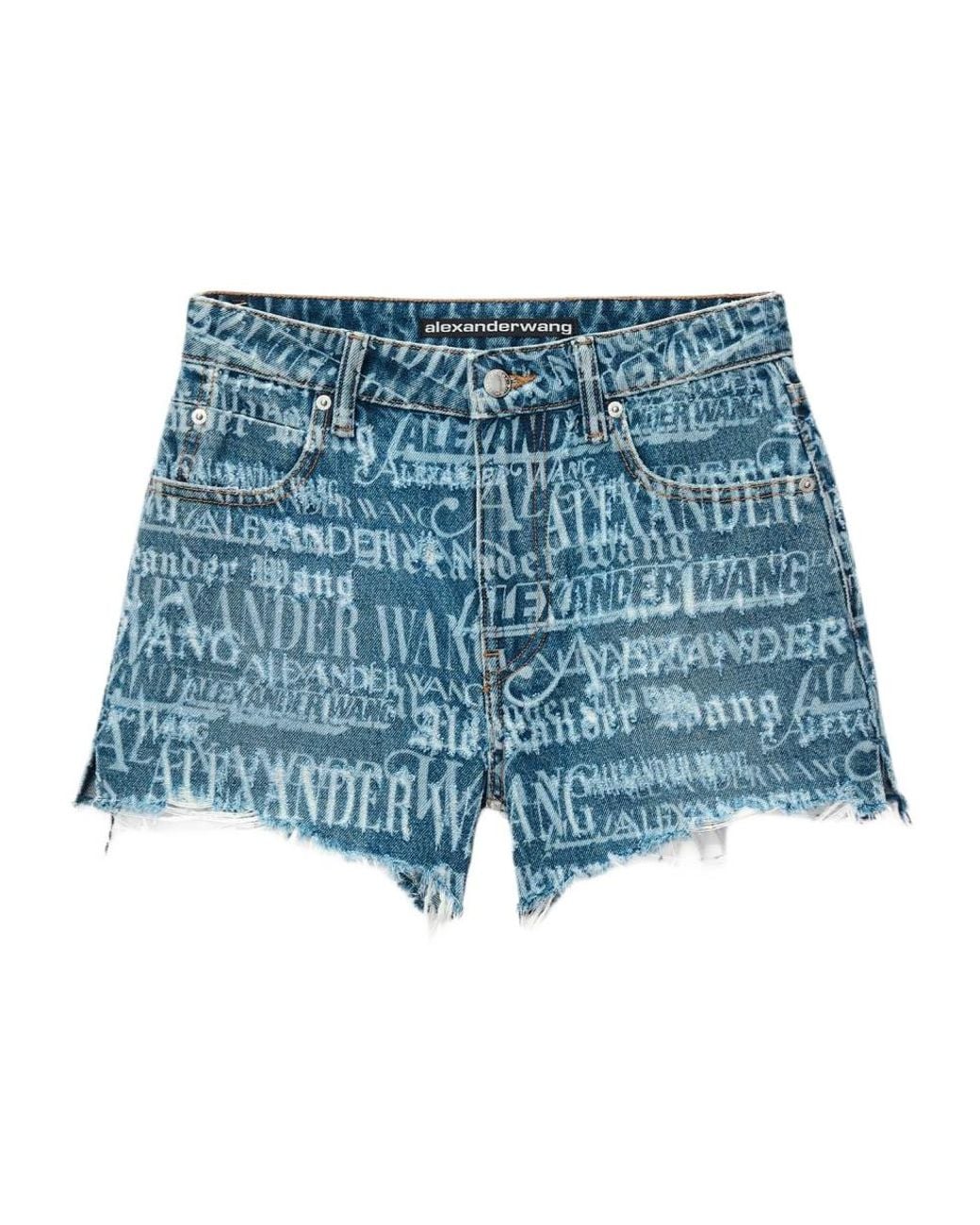 Alexander Wang Blue All-Over Logo Shorts