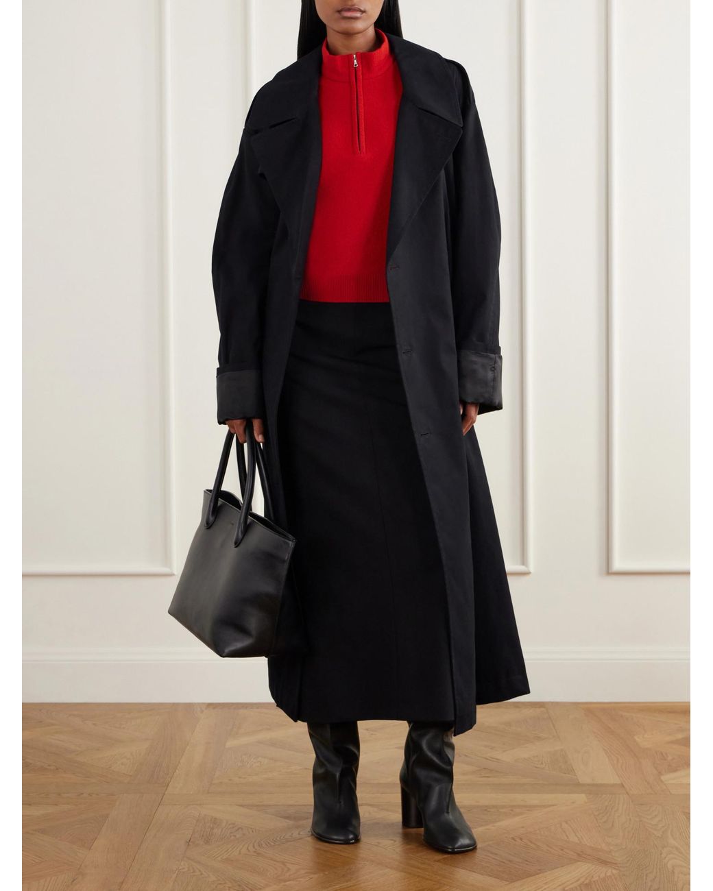 Auralee Red Wool Half-Zip Sweater