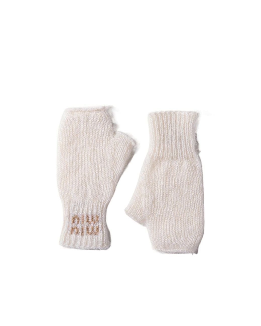 Miu Miu White Wool And Mohair Gloves