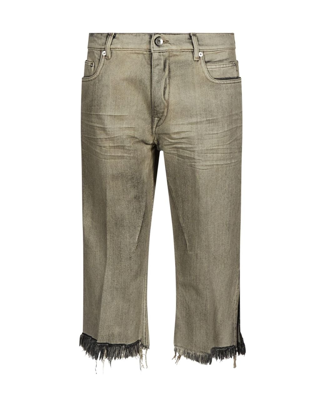 Rick Owens Gray Bolan Cut-Off Cropped Frayed-Edge Jeans