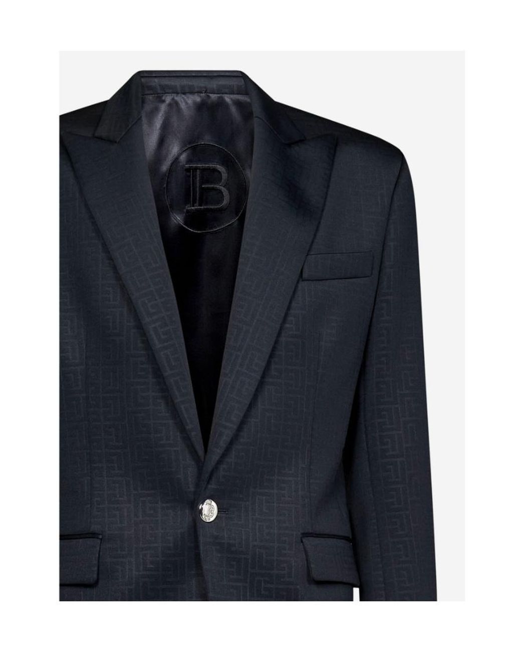 Balmain Blue Monogram Jacquard Blazer for men