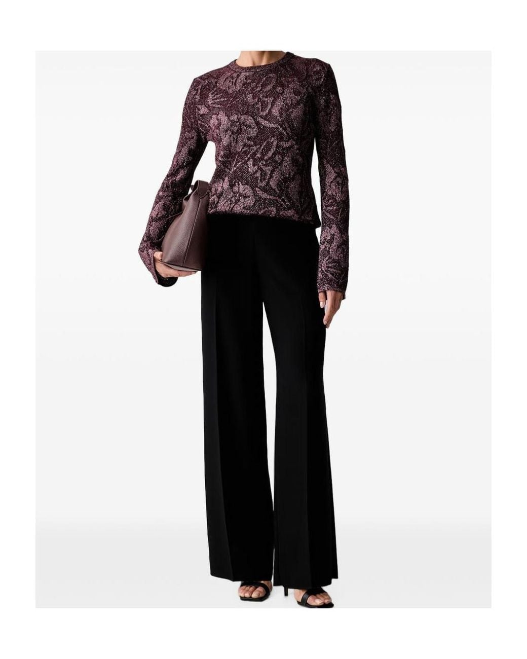 Liu Jo Blue Floral-Jacquard Lamé Sweater