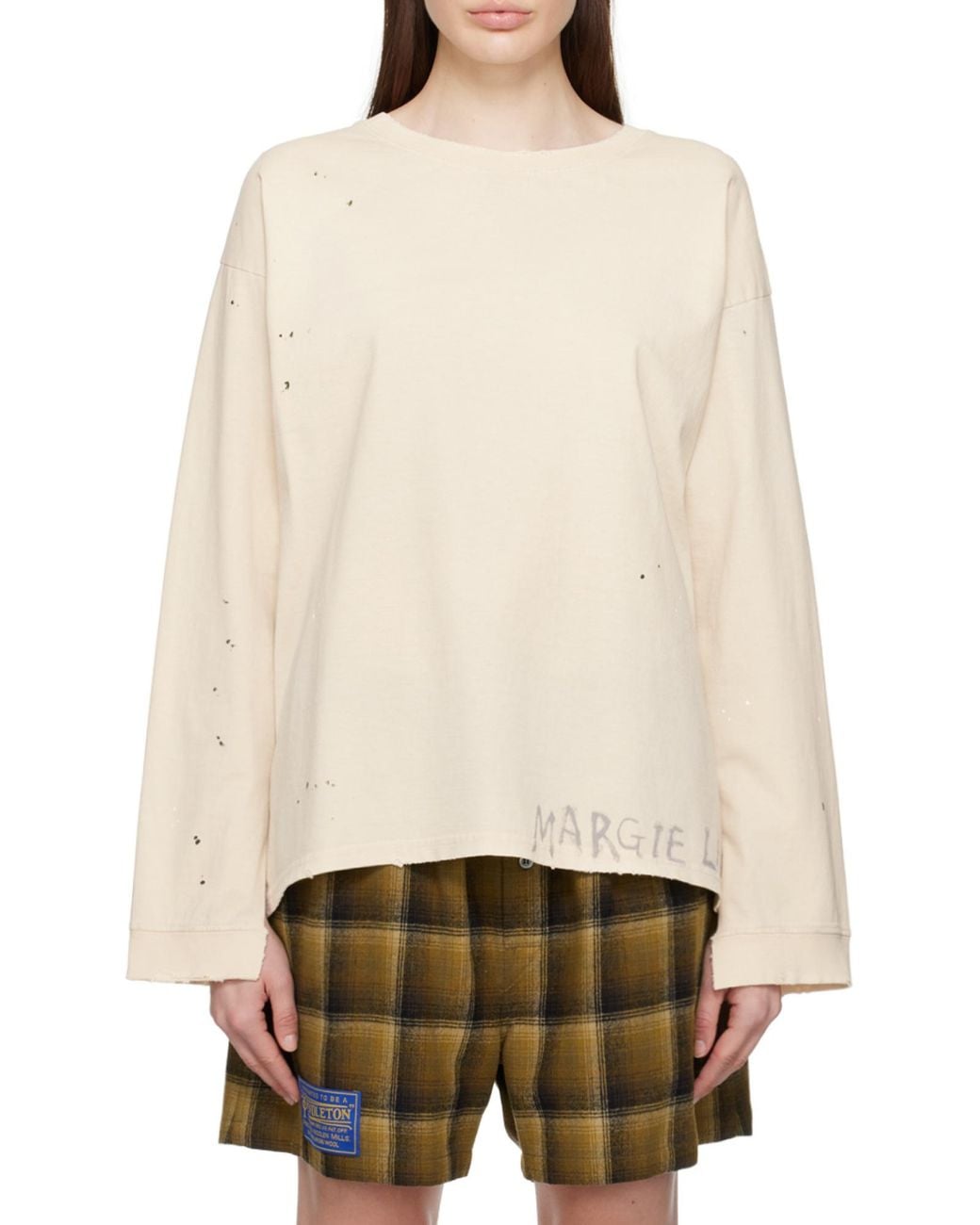 Maison Margiela Natural Logo Printed Long-Sleeved T-Shirt for men