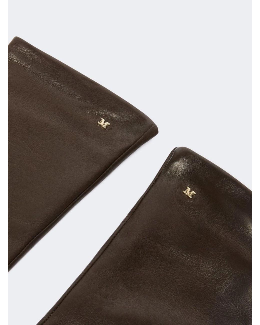 Max Mara Brown Afidee Logo-Plaque Leather Gloves