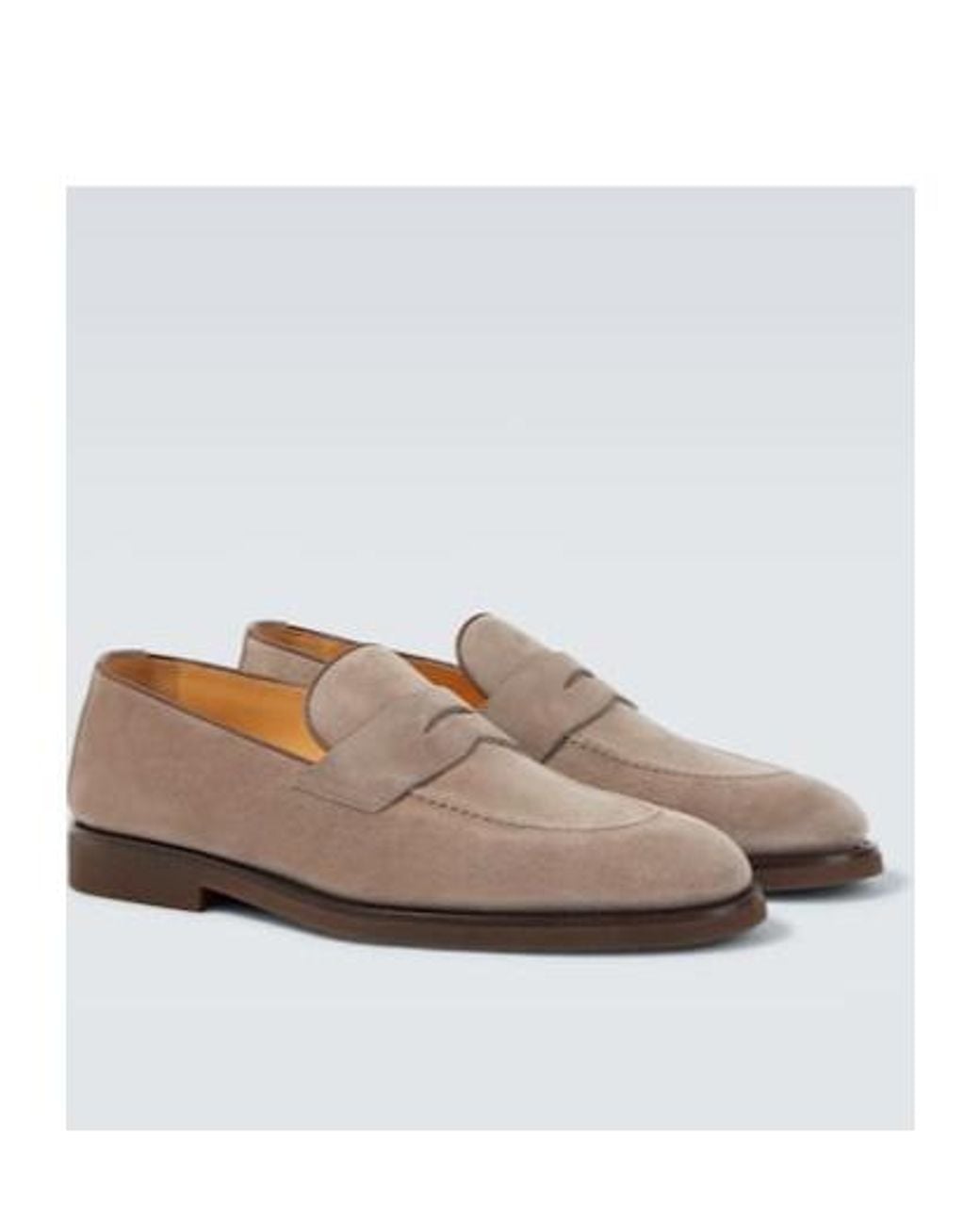 Brunello Cucinelli Brown Suede Penny Loafers for men