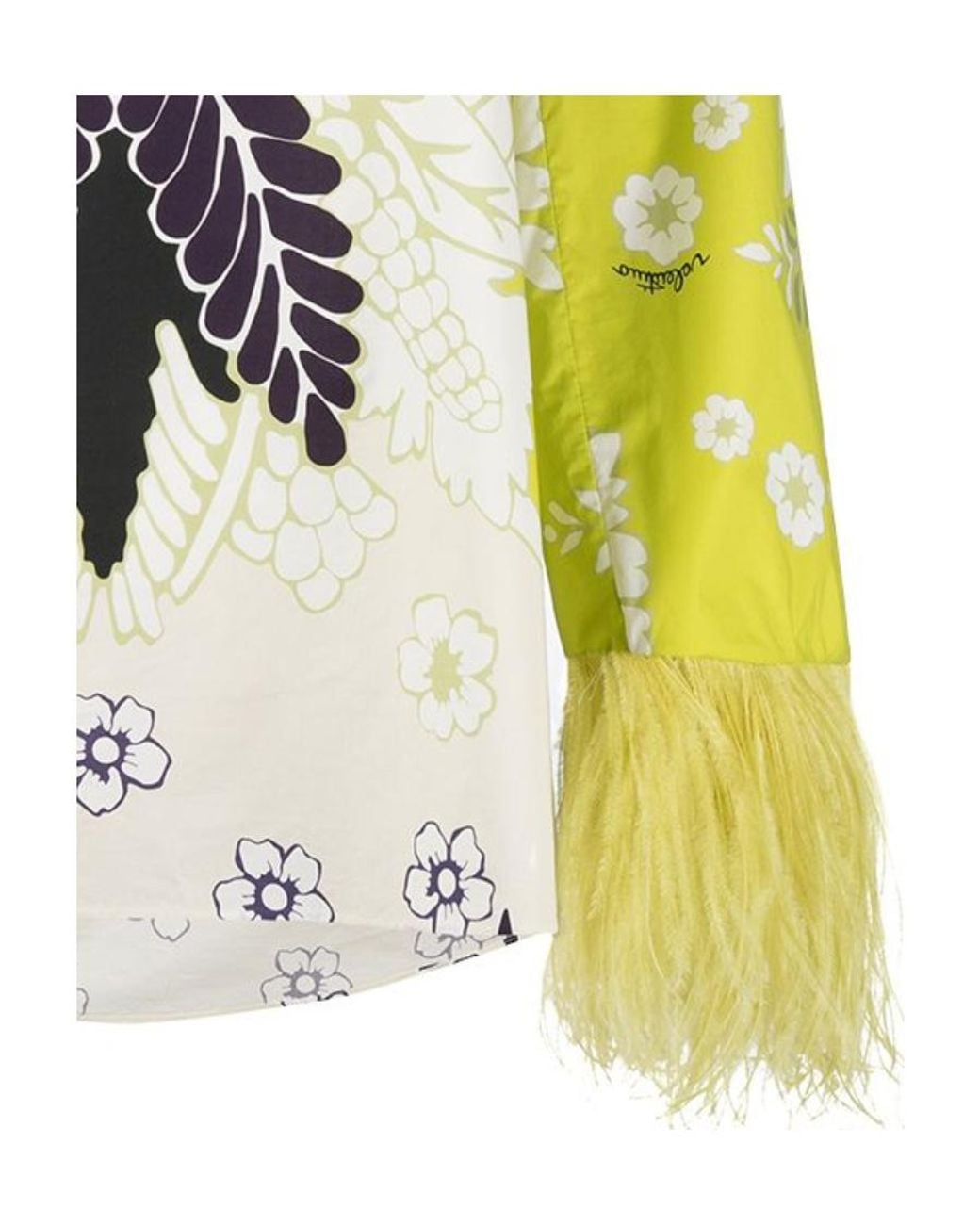 Valentino Yellow Feather-Embellished Floral Print Blouse